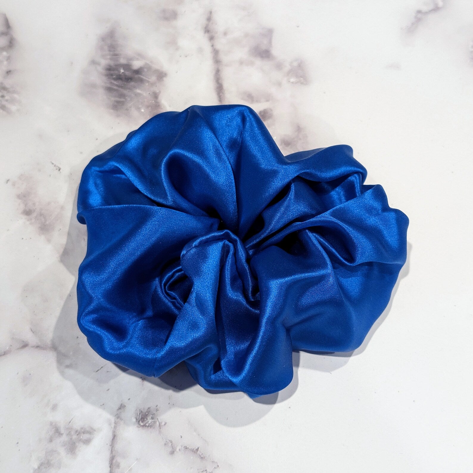 Bright Blue Silk Charmeuse Scrunchy - Large