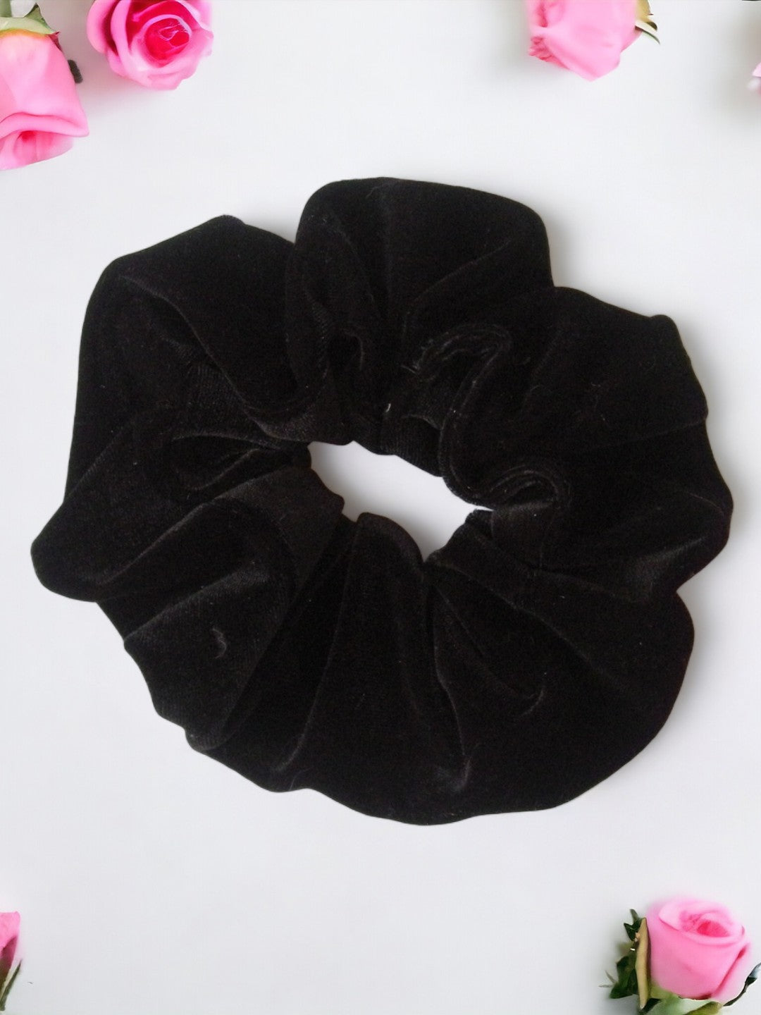 Black Velvet Scrunchy with Classic Elastic - Large