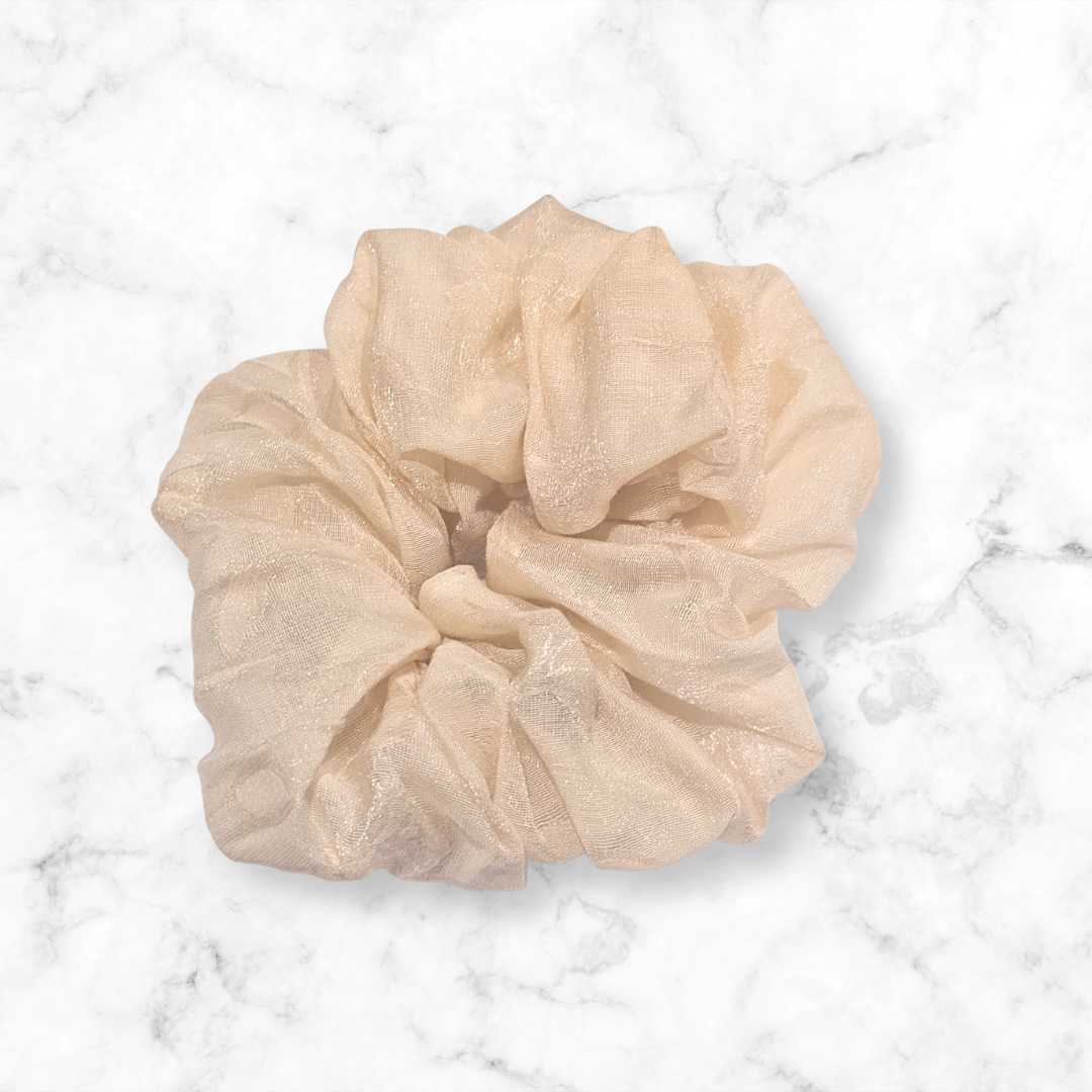 Cream Jacquard Organza Hair Scrunchy
