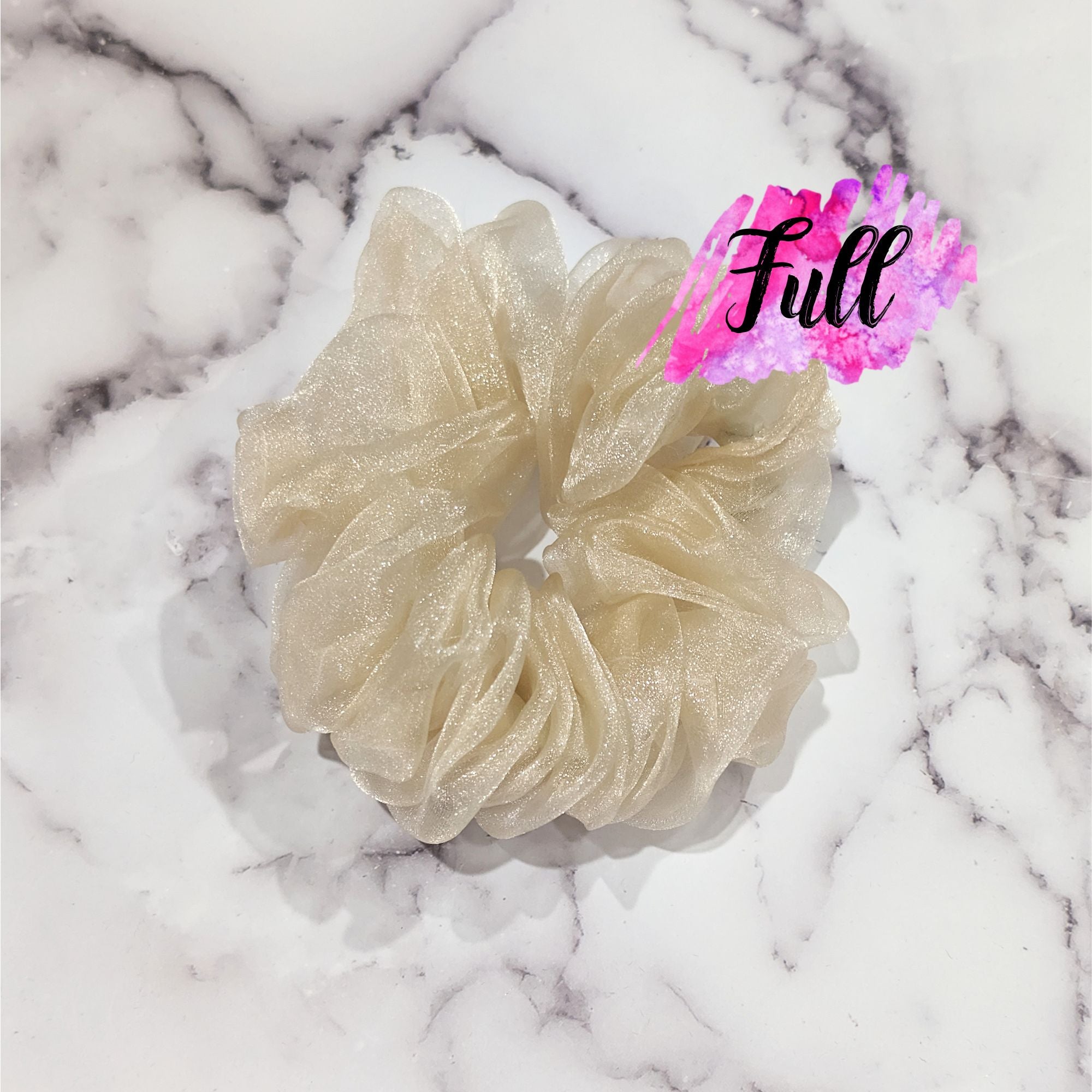 Champagne Crystal Organza Hair Scrunchy