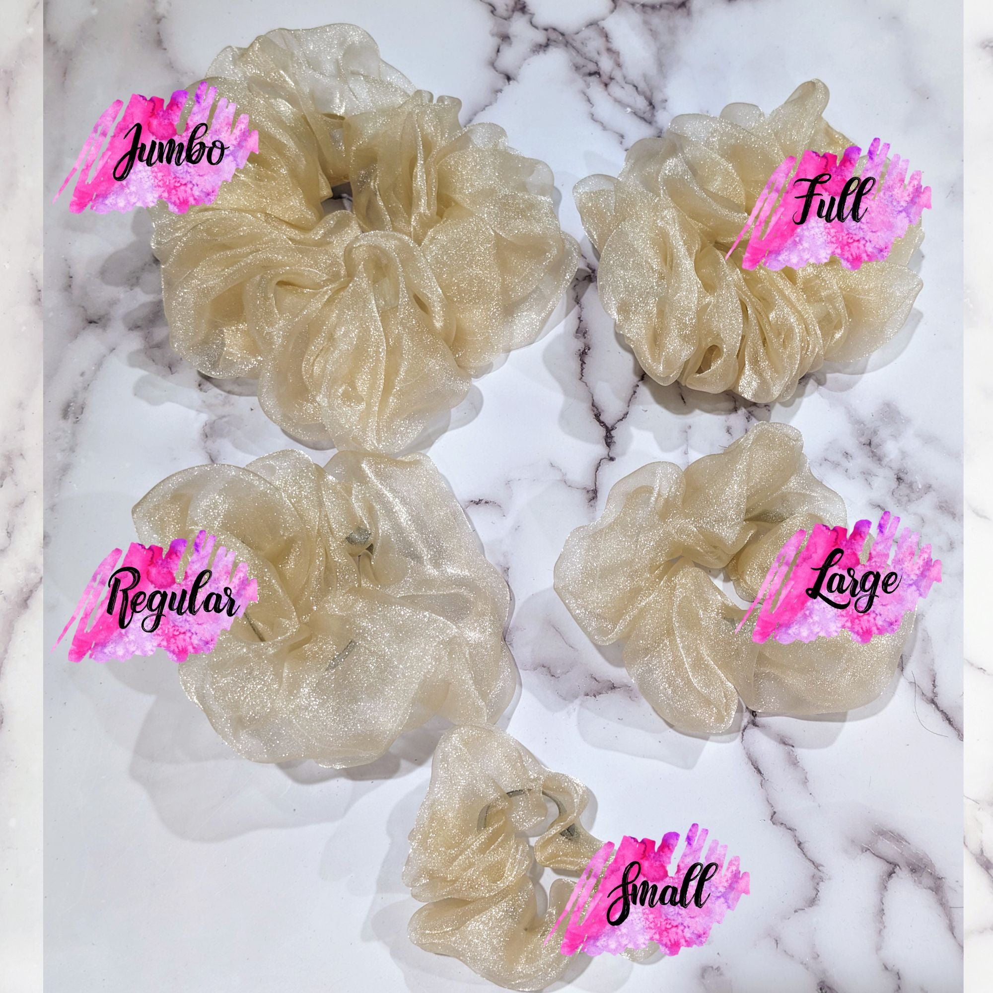 Champagne Crystal Organza Hair Scrunchy