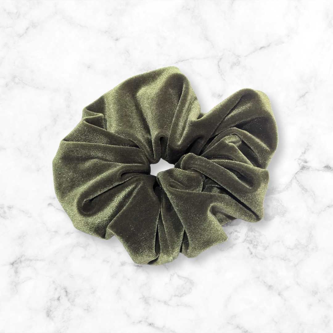 Olive Green Velvet Hair Scrunchy
