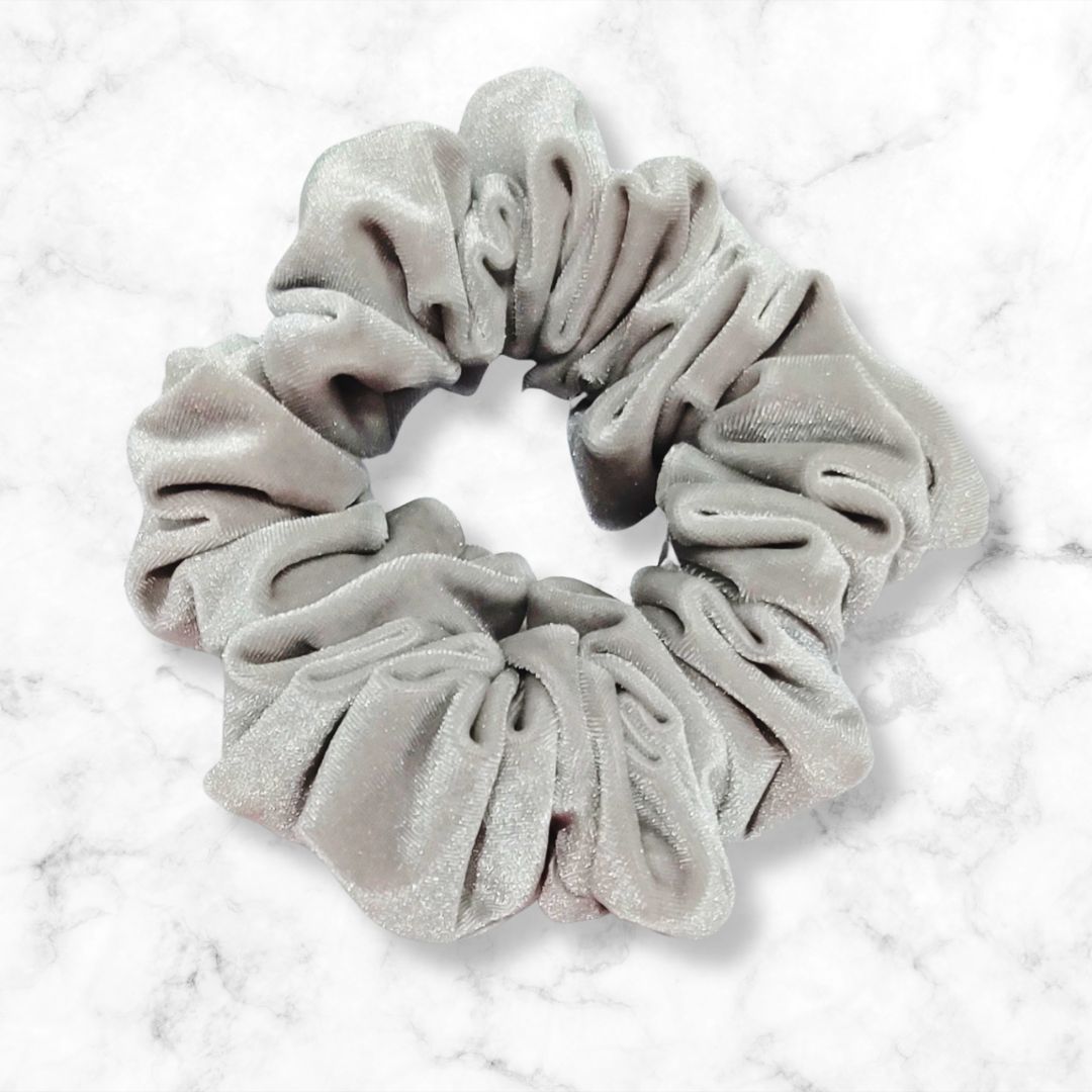 Silver Gray Velvet Scrunchie