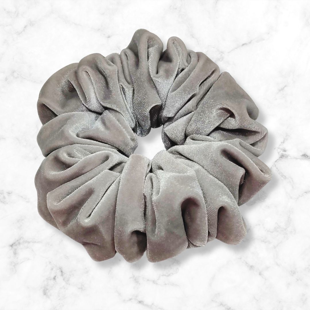 Silver Gray Velvet Scrunchie