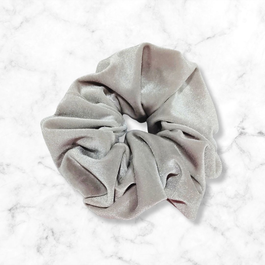Silver Gray Velvet Scrunchie
