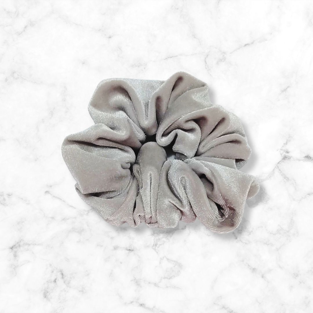 Silver Gray Velvet Scrunchie