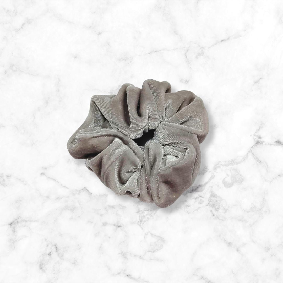 Silver Gray Velvet Scrunchie