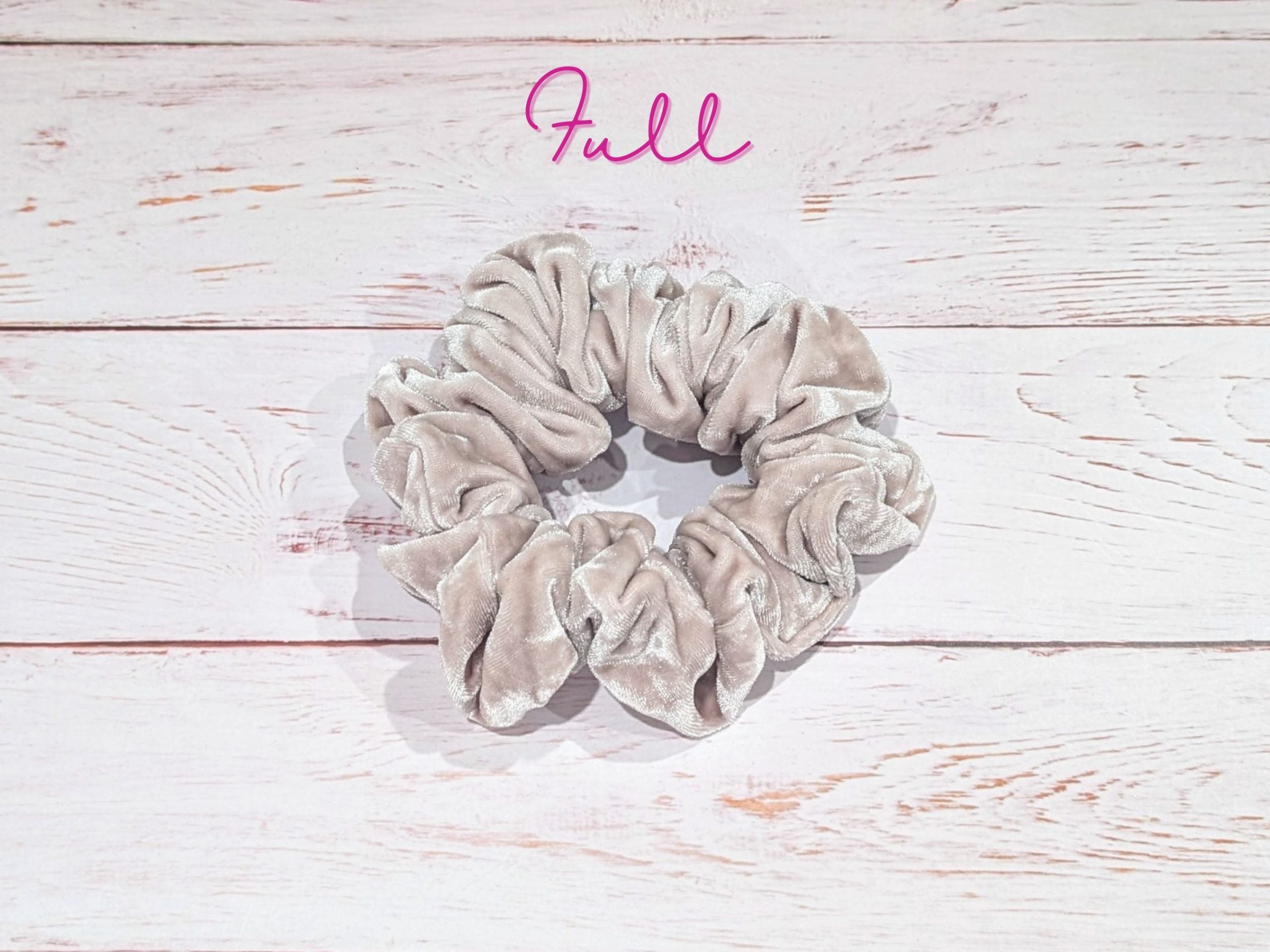 Beige Crushed Velvet Hair Scrunchie - Full