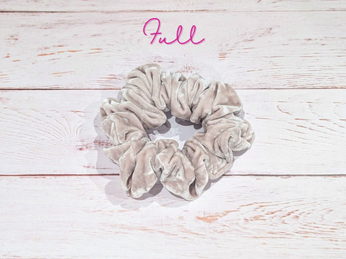 Beige Crushed Velvet Hair Scrunchie - Full