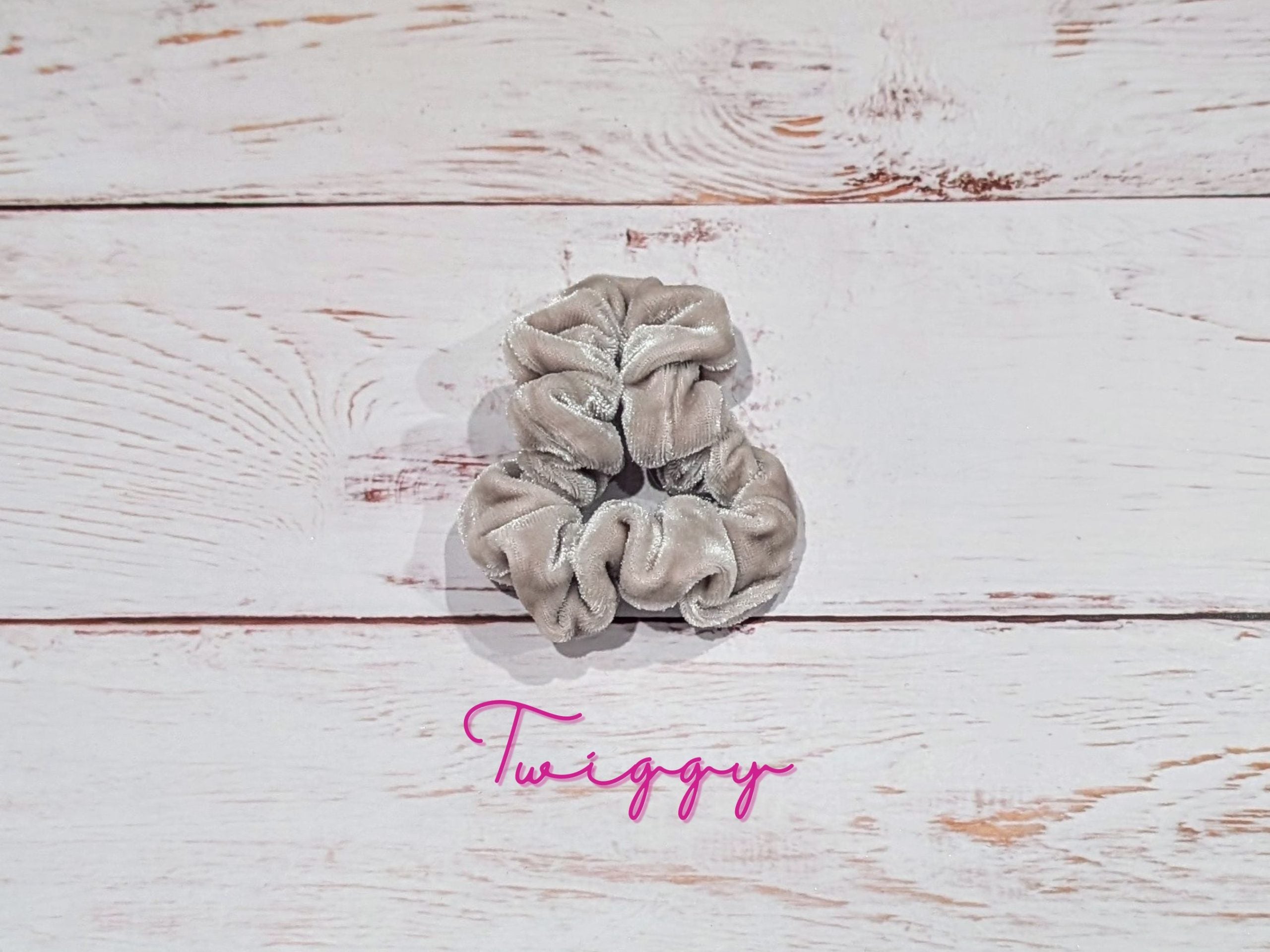 Beige Crushed Velvet Hair Scrunchie - Twiggy Scrunchies