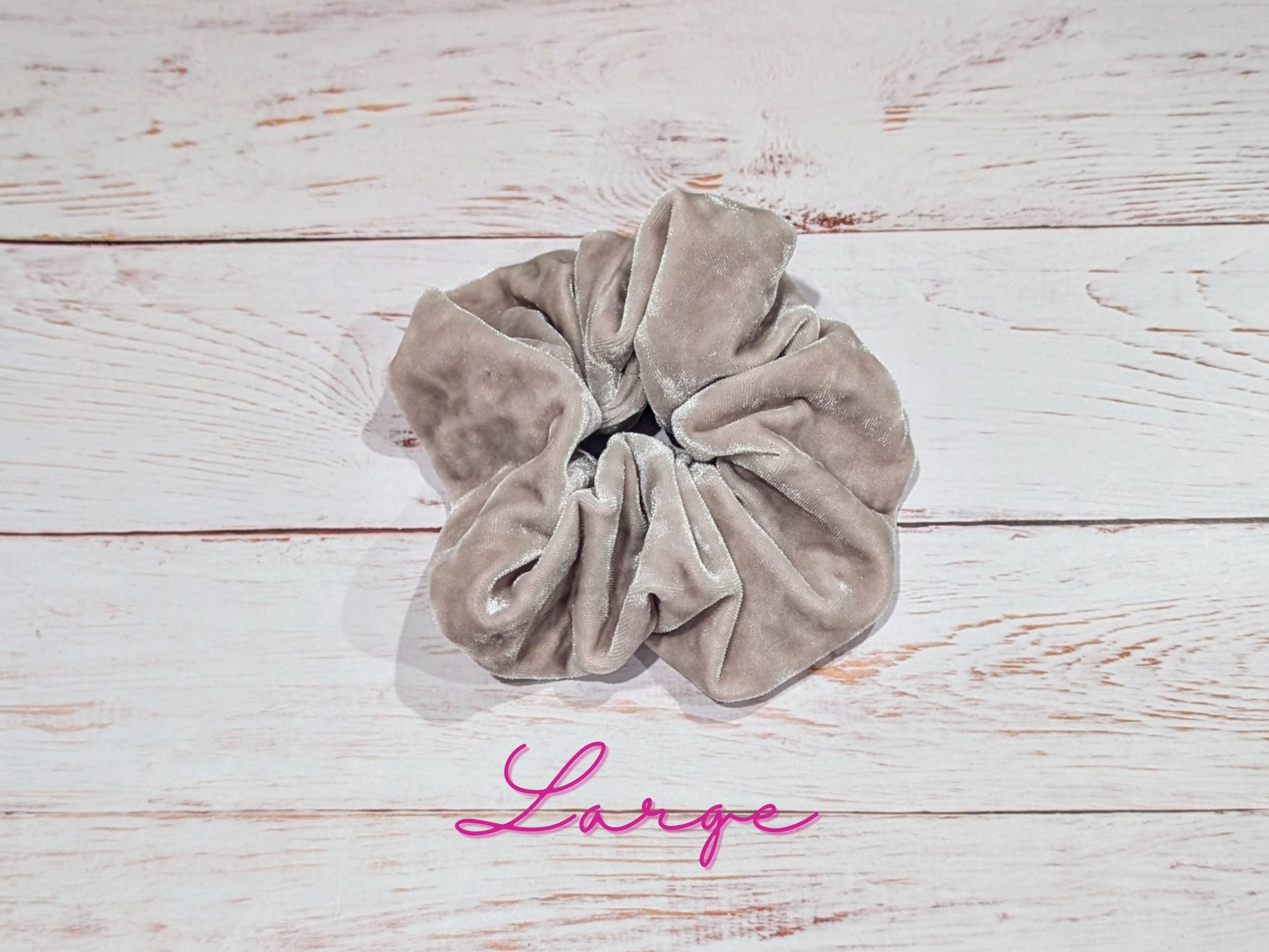 Beige Crushed Velvet Hair Scrunchie - Large