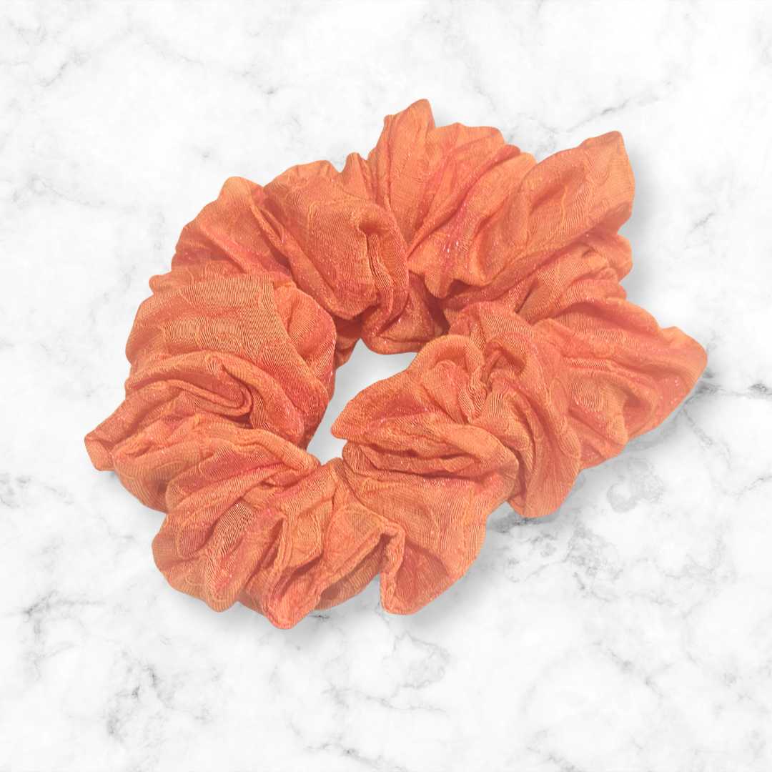 Orange Jacquard Organza Hair Scrunchy