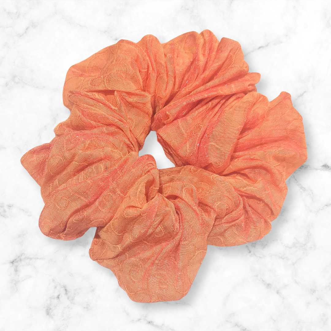 Orange Jacquard Organza Hair Scrunchy