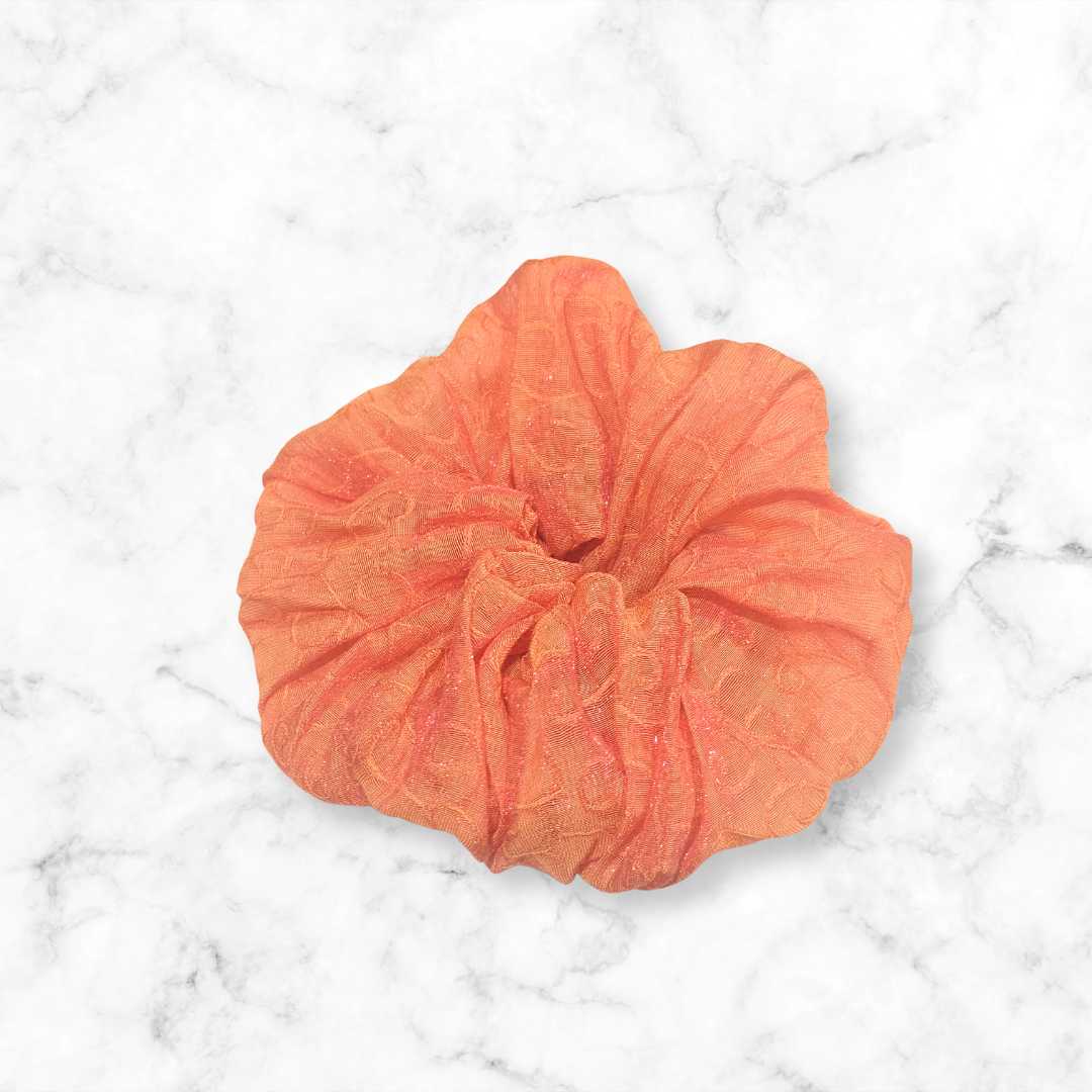 Orange Jacquard Organza Hair Scrunchy