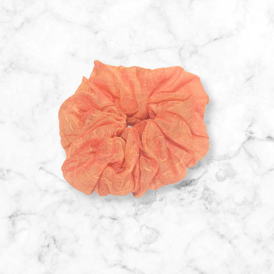 Orange Jacquard Organza Hair Scrunchy