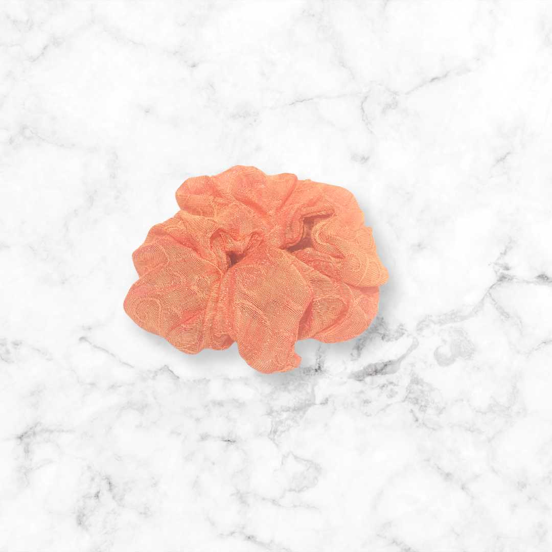 Orange Jacquard Organza Hair Scrunchy