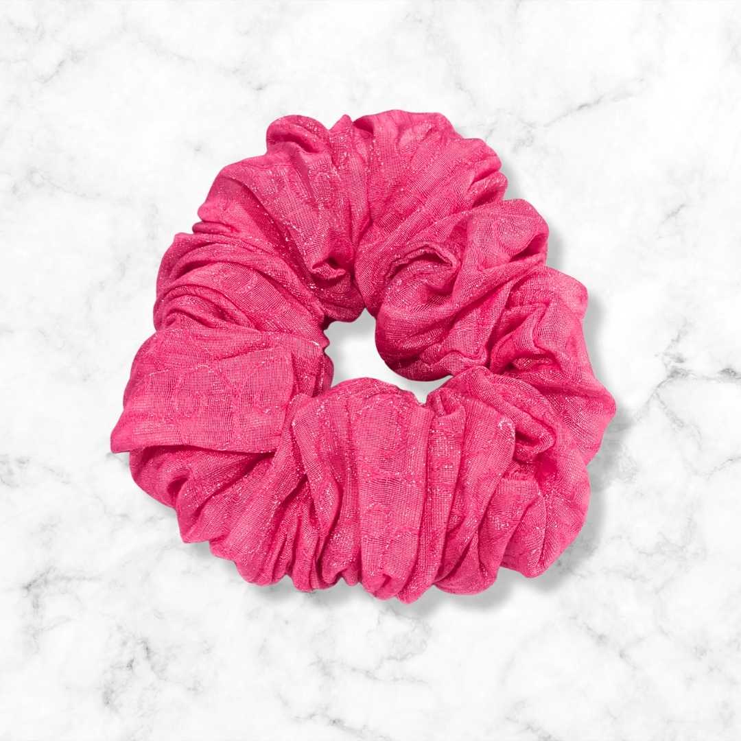 Candy Pink Jacquard Organza Hair Scrunchy