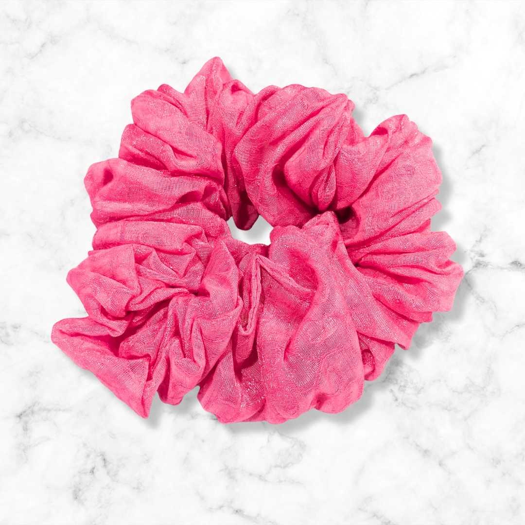 Candy Pink Jacquard Organza Hair Scrunchy