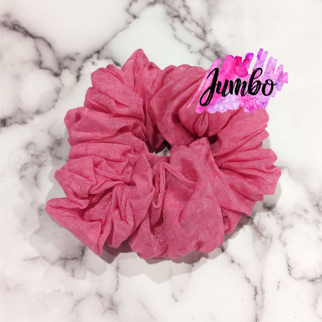 Candy Pink Jacquard Organza Hair Scrunchy