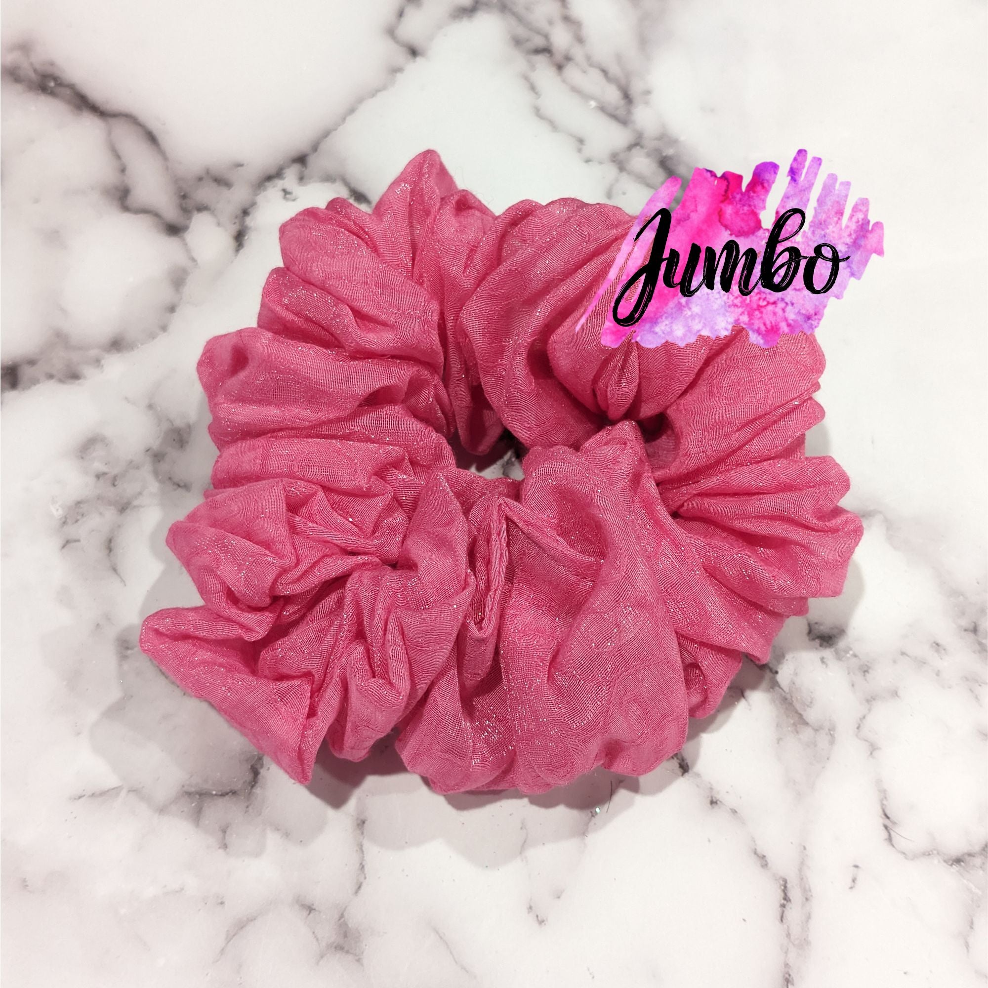 Candy Pink Jacquard Organza Hair Scrunchy