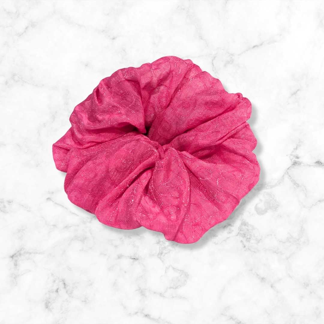 Candy Pink Jacquard Organza Hair Scrunchy