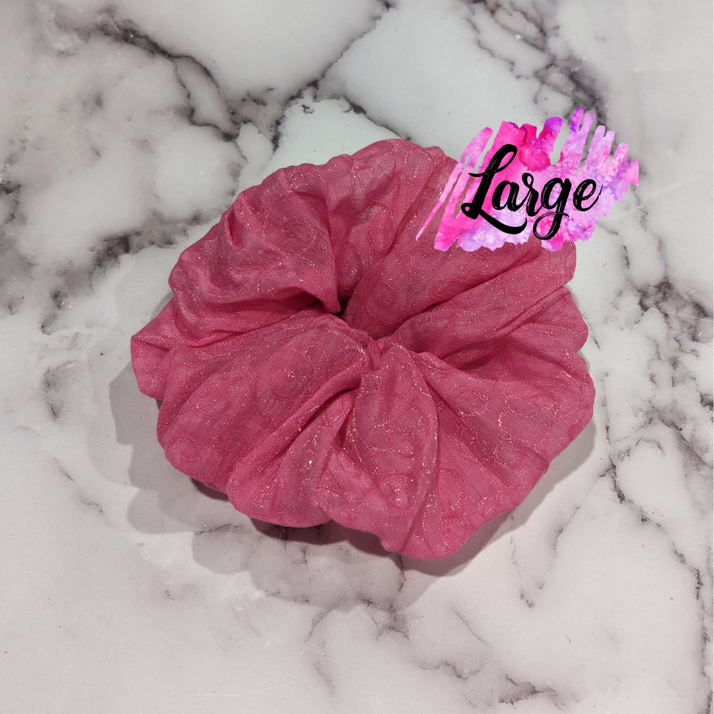 Candy Pink Jacquard Organza Hair Scrunchy