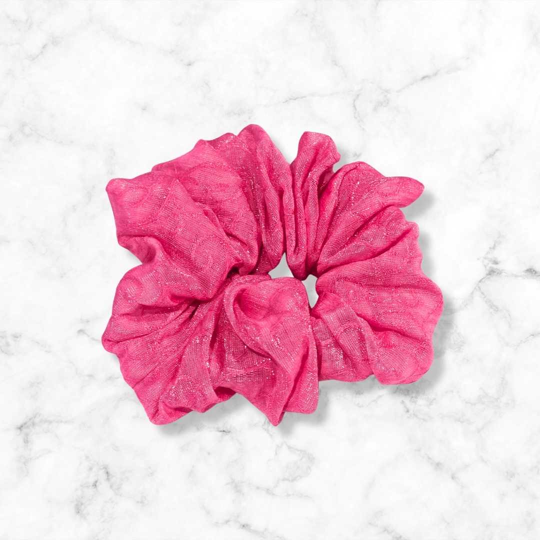 Candy Pink Jacquard Organza Hair Scrunchy