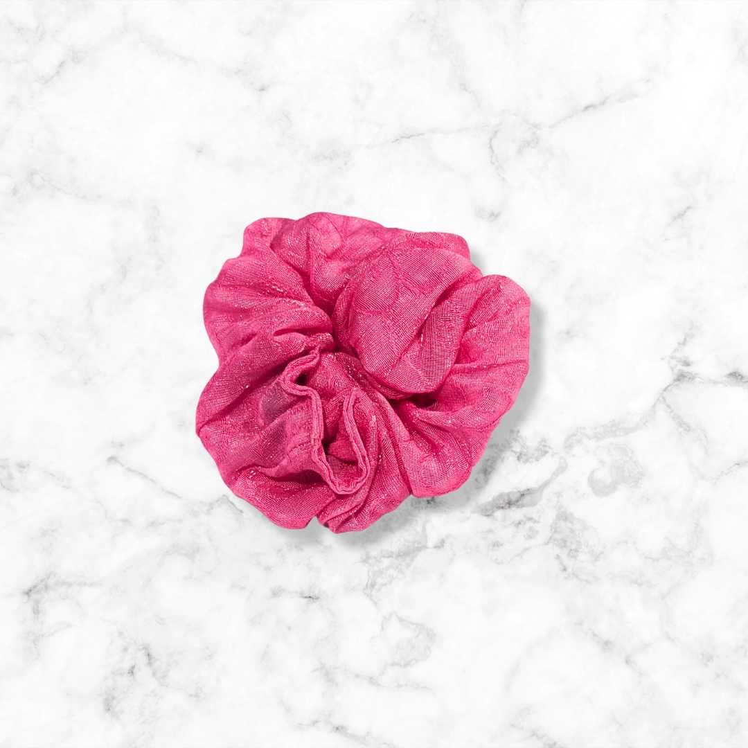 Candy Pink Jacquard Organza Hair Scrunchy