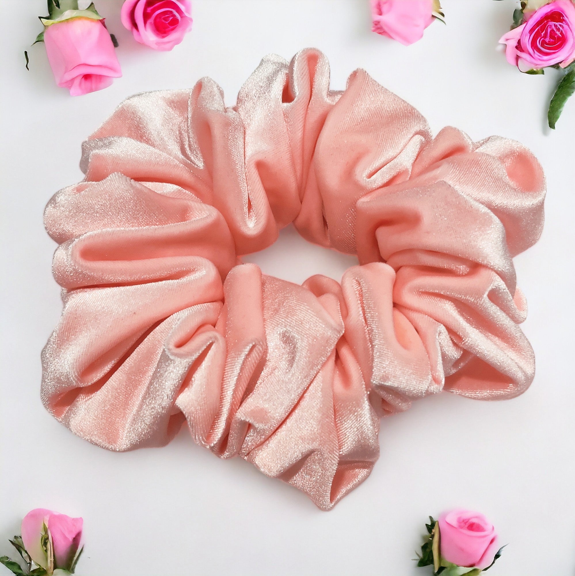Velvet Blush Elegance: Light Peach Hair Scrunchies in 6 Sizes - Jumbo