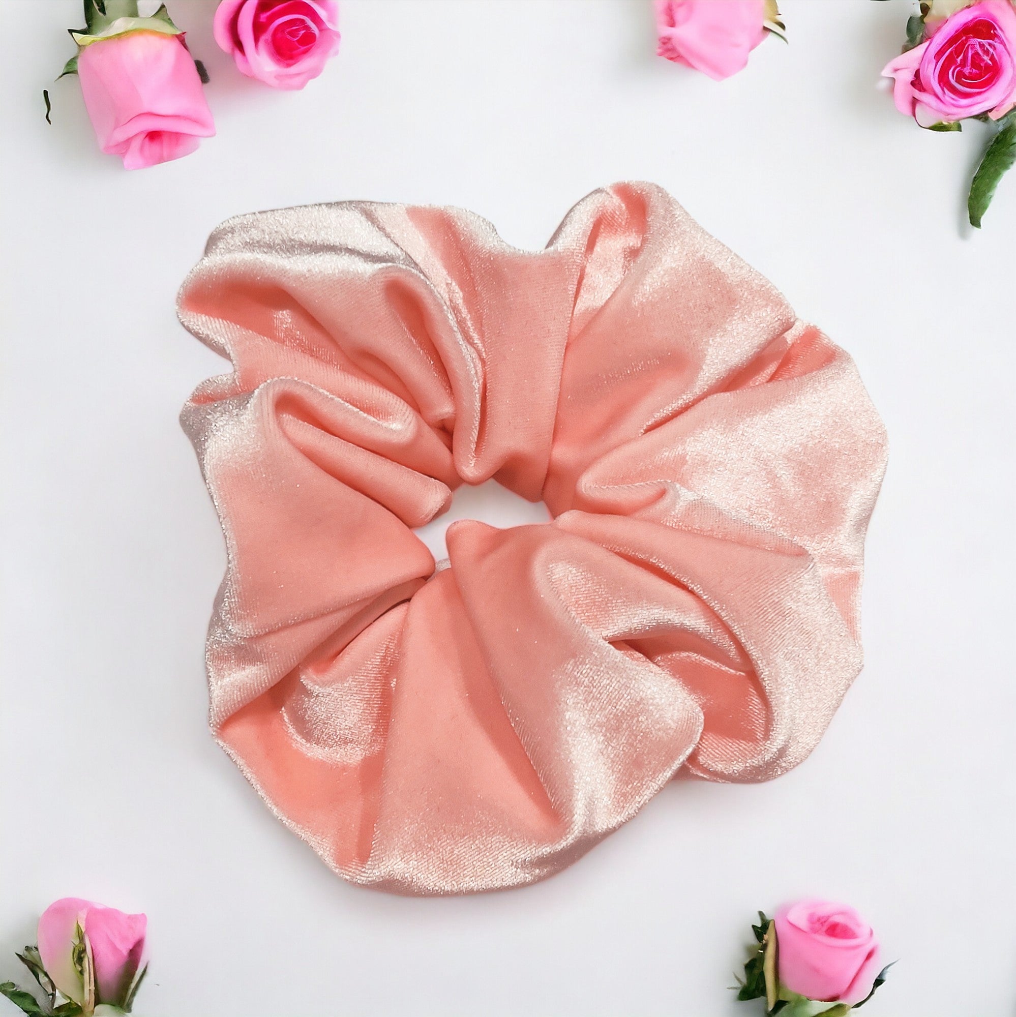 Velvet Blush Elegance: Light Peach Hair Scrunchies in 6 Sizes - Large