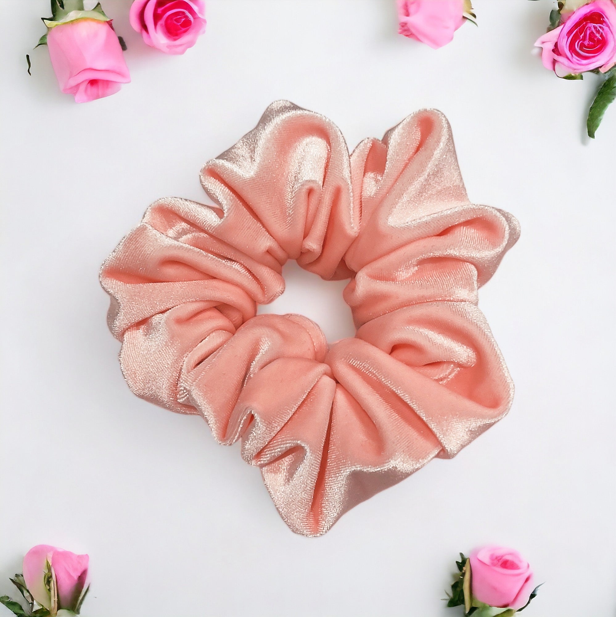 Velvet Blush Elegance: Light Peach Hair Scrunchies in 6 Sizes - Regular