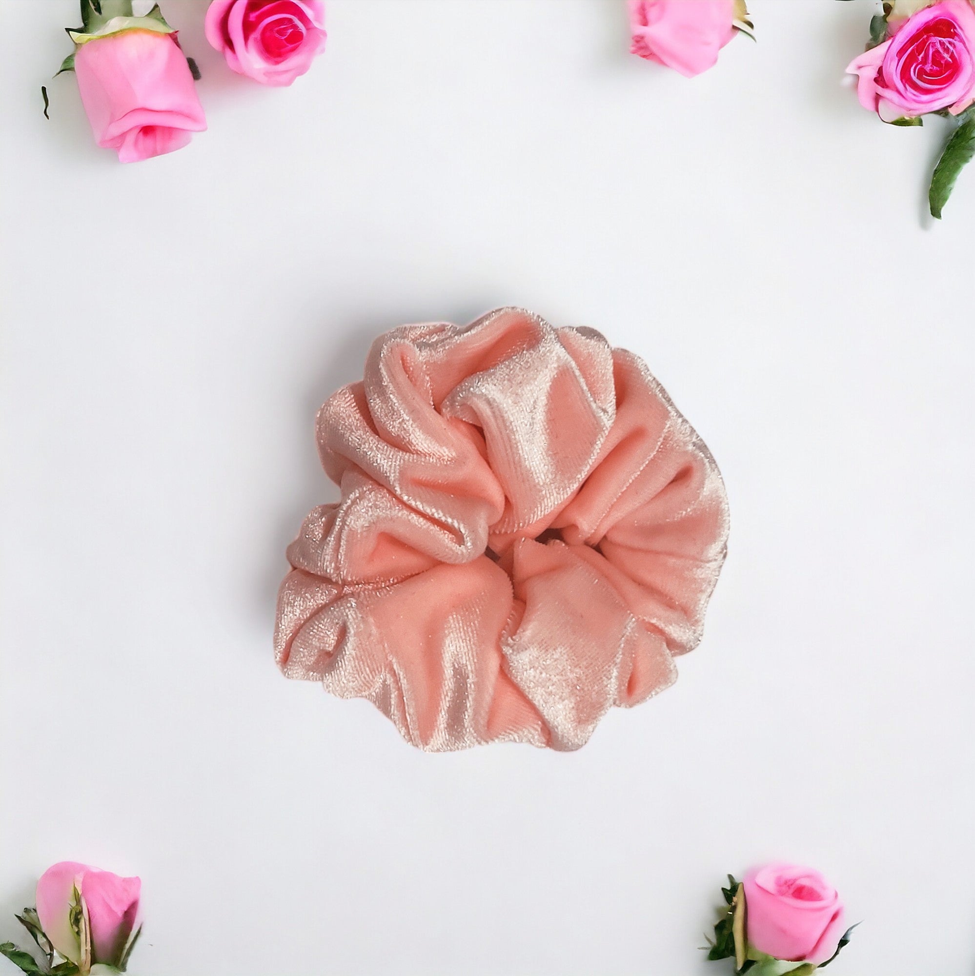 Velvet Blush Elegance: Light Peach Hair Scrunchies in 6 Sizes - Small