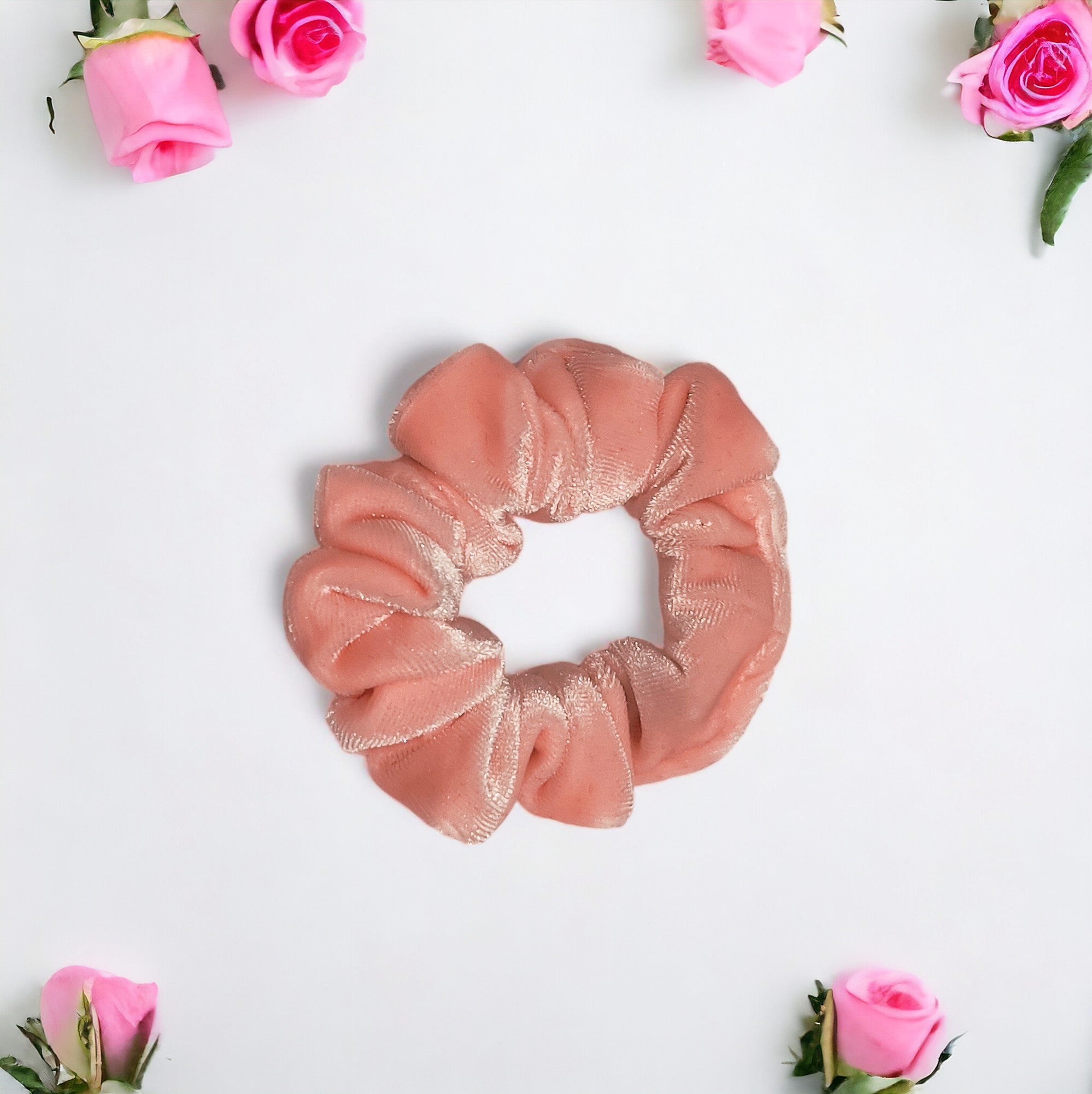 Velvet Blush Elegance: Light Peach Hair Scrunchies in 6 Sizes - Twiggy Scrunchies
