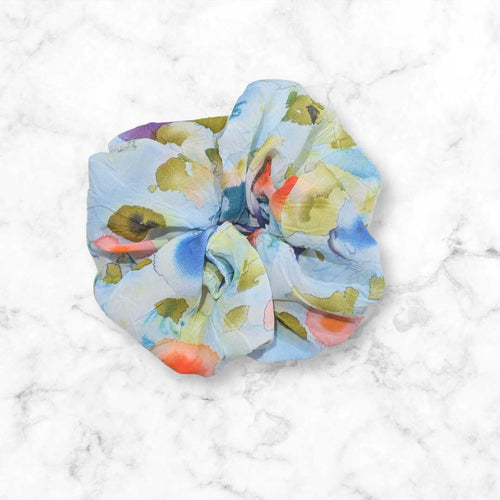 Blue Watercolor Floral Chiffon Scrunchie