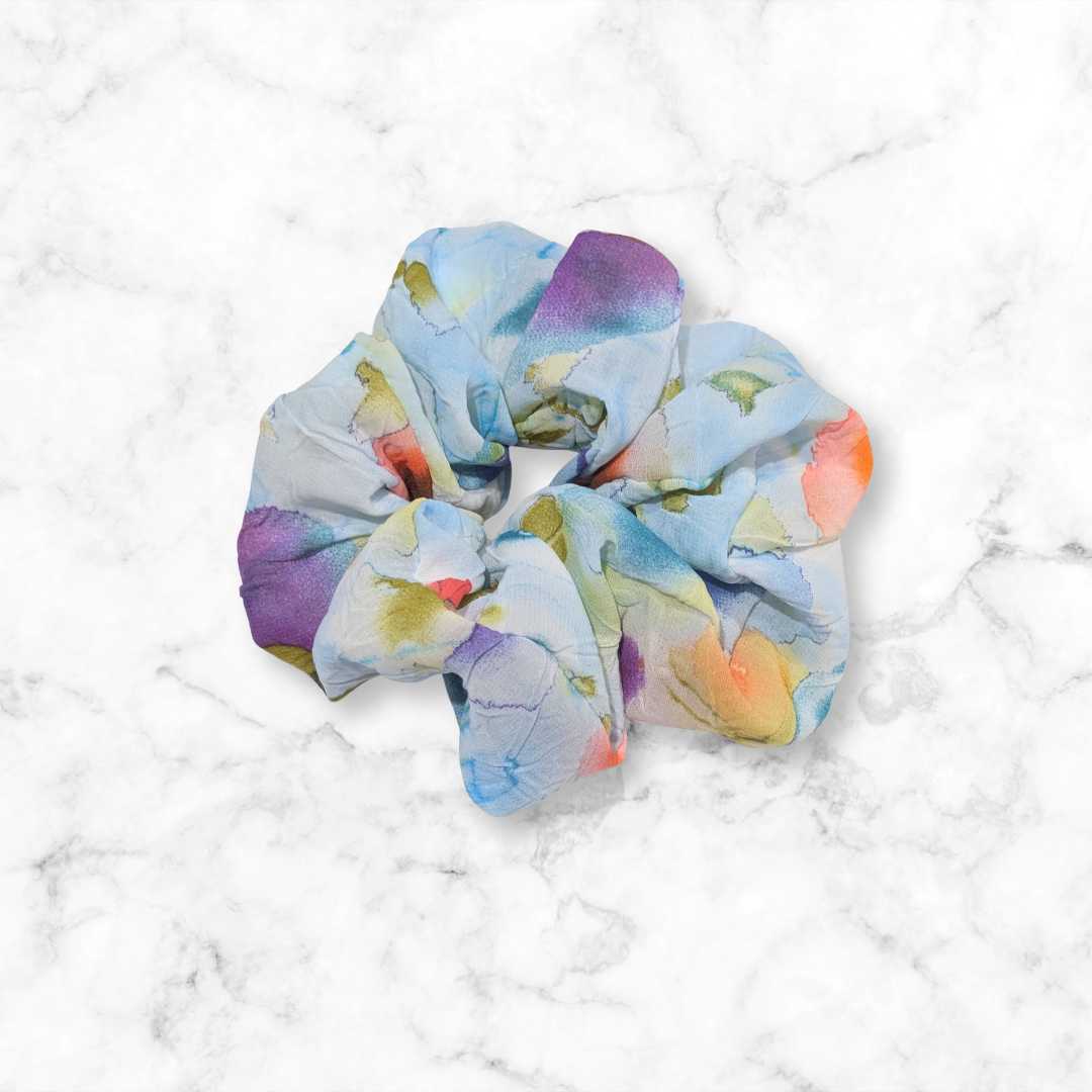 Blue Watercolor Floral Chiffon Scrunchie