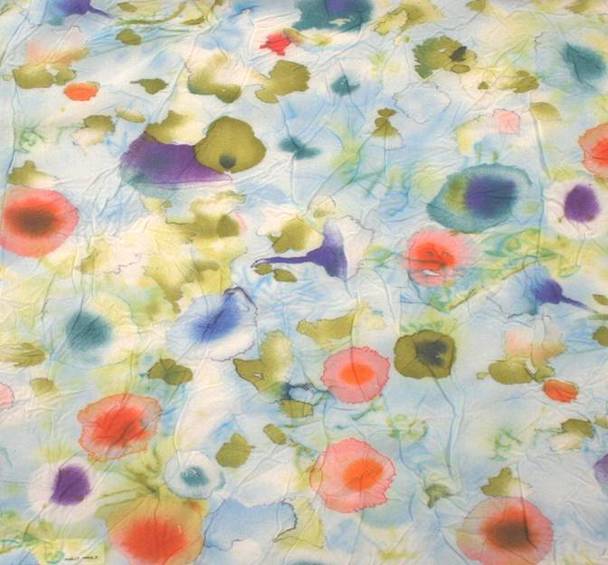 Blue Multi-color Floral Crinkled Chiffon Scrunchy