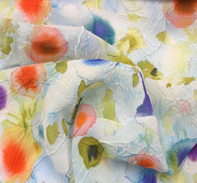 Blue Multi-color Floral Crinkled Chiffon Scrunchy
