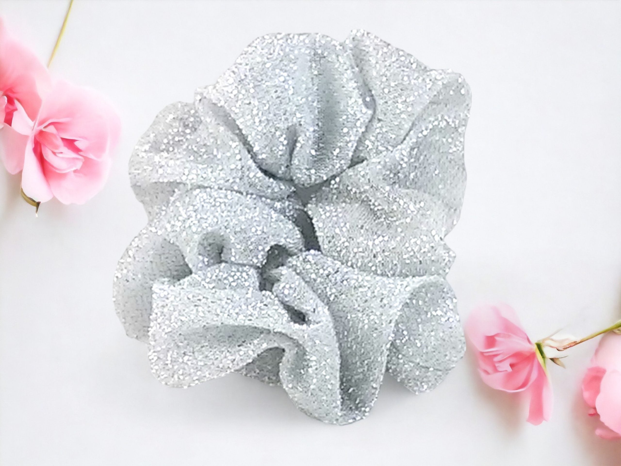 Celestial Shimmer: Silver & White Sparkle Hair Scrunchy - Elevate Your Hairstyle with Radiant Elegance! - Small