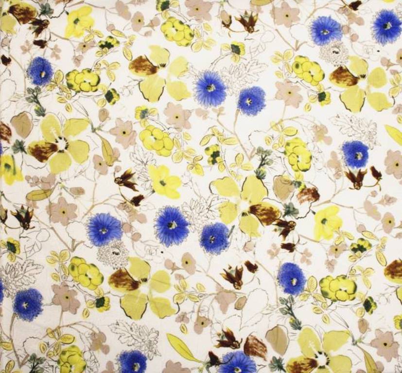 Yellow and Blue Floral Crinkle Chiffon Scrunchy