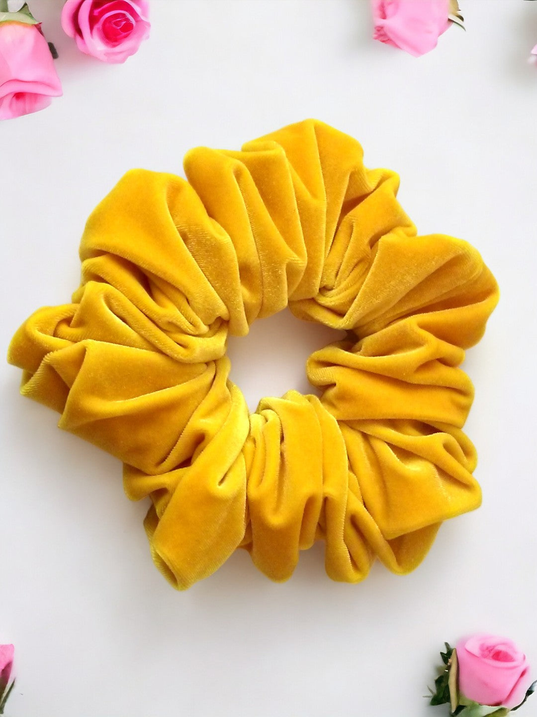 Radiant Yellow Velvet Hair Scrunchy - Luxurious Elegance in Six Sizes - Jumbo