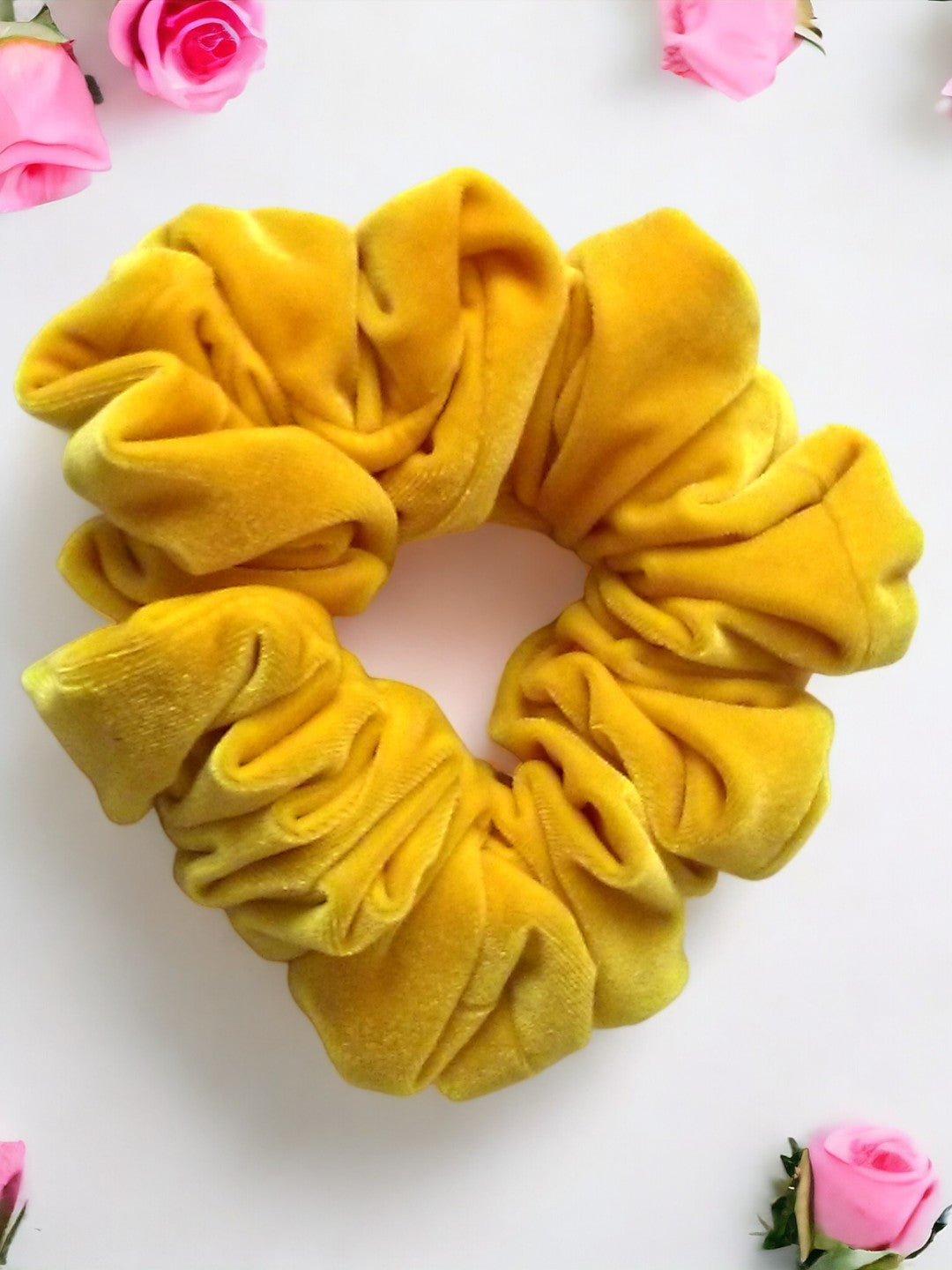 Radiant Yellow Velvet Hair Scrunchy - Luxurious Elegance in Six Sizes - Full