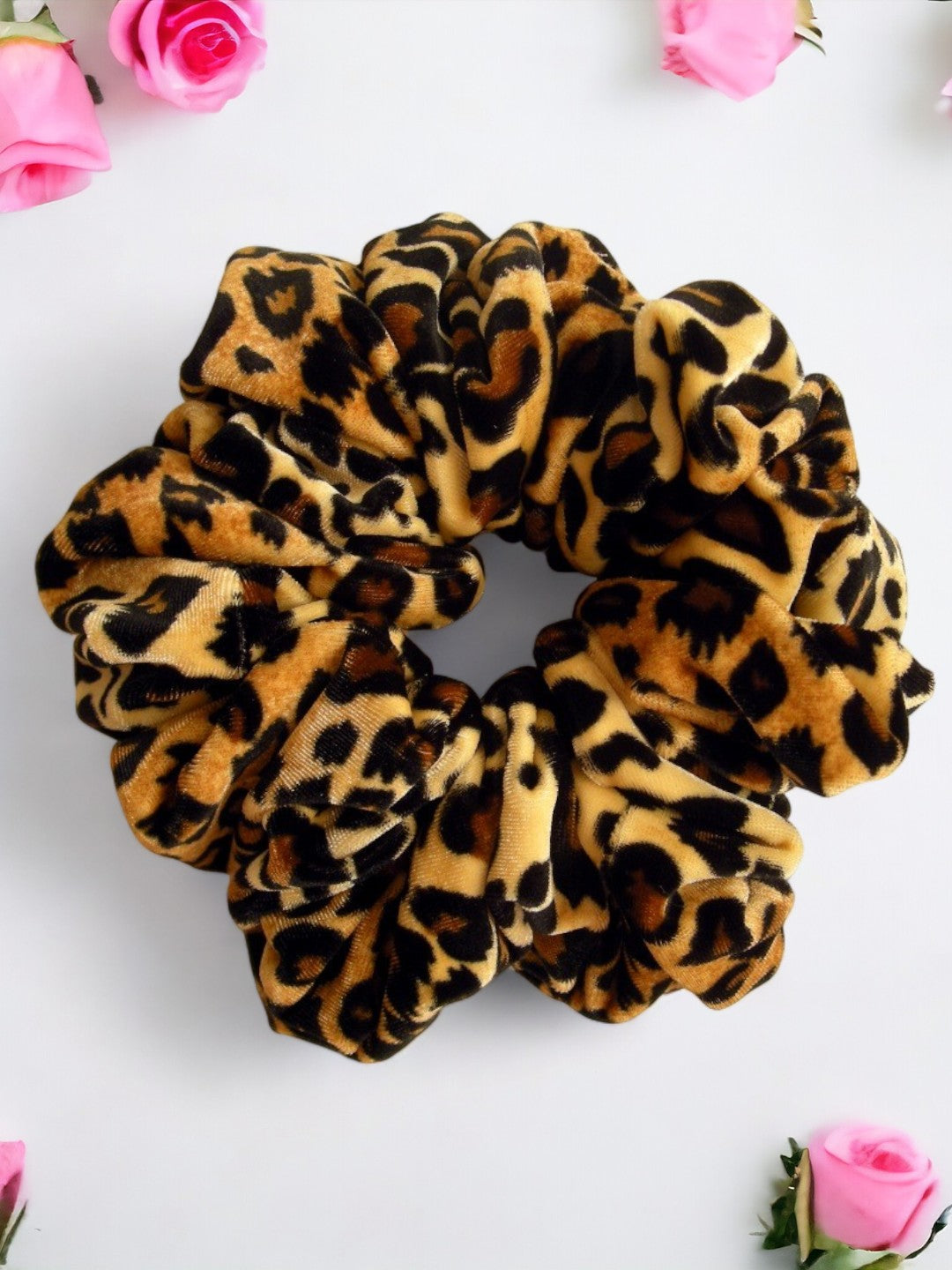 Leopard Velvet Hair Scrunchies - Jumbo