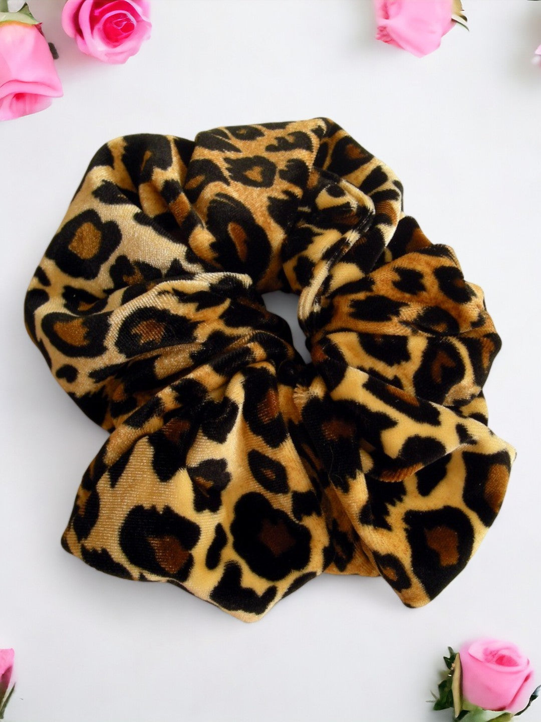 Leopard Velvet Scrunchy with Classic Elastic - Large