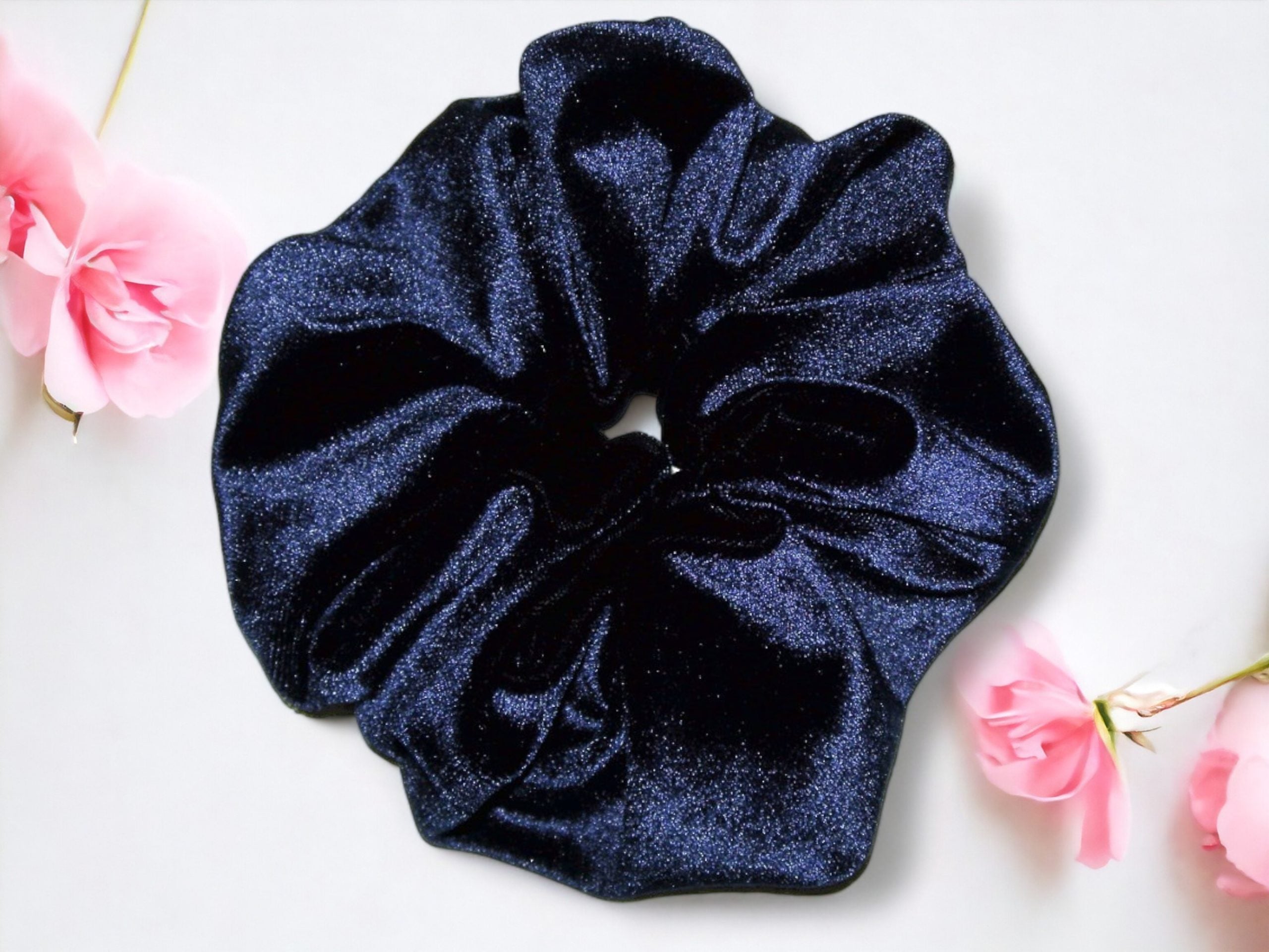 Navy Blue Velvet Scrunchies - Large