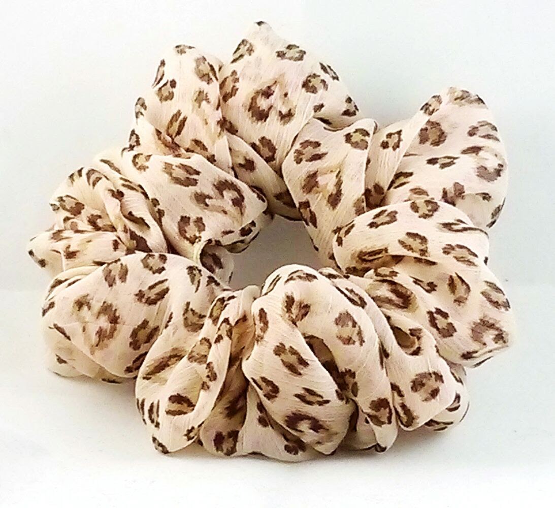 Brown and Light Tan Cheetah Chiffon Hair Scrunchy - Full