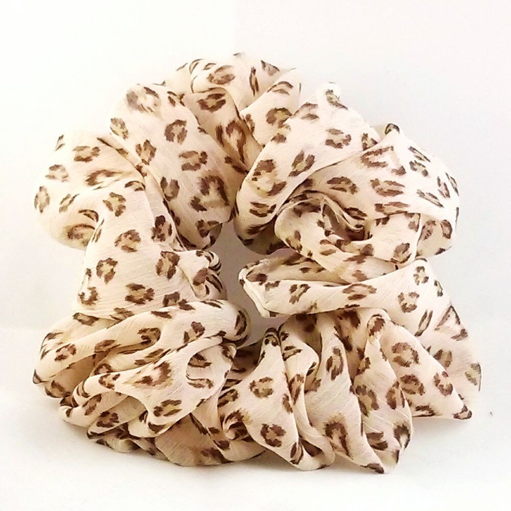 Brown and Light Tan Cheetah Chiffon Hair Scrunchy - Jumbo