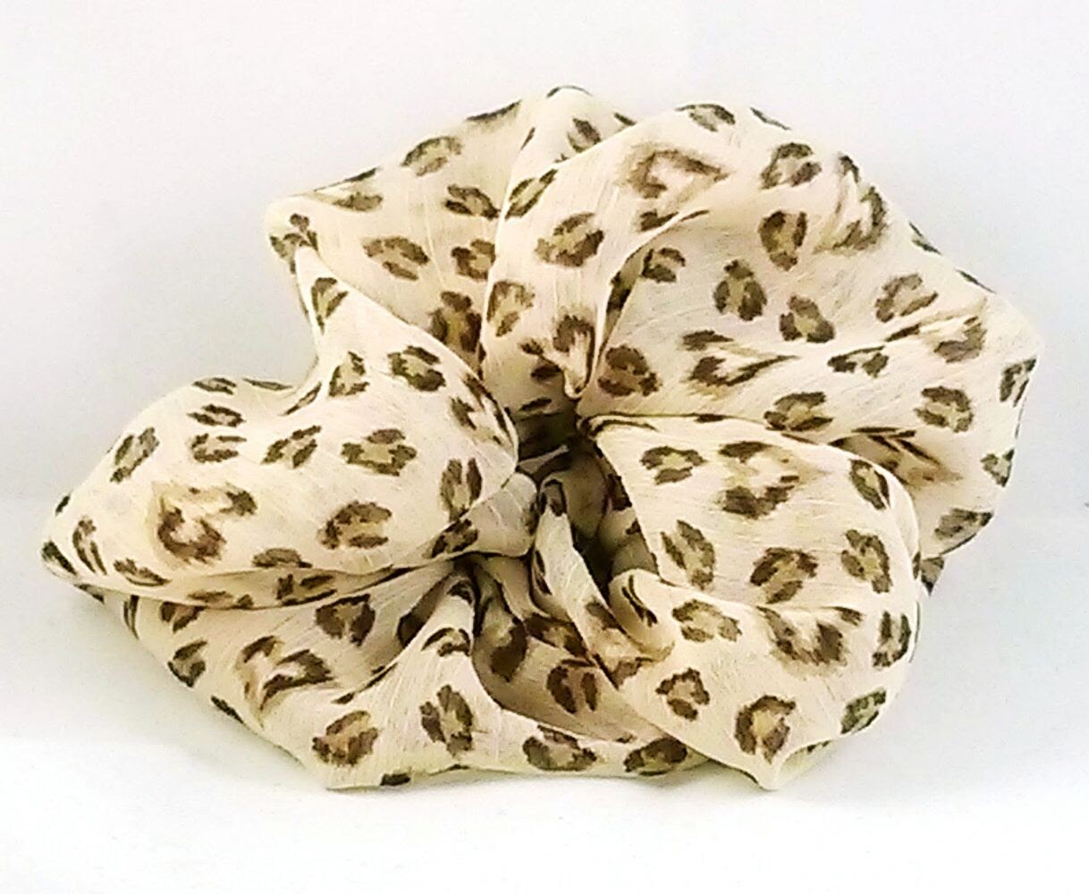 Brown and Light Tan Cheetah Chiffon Hair Scrunchy - Large