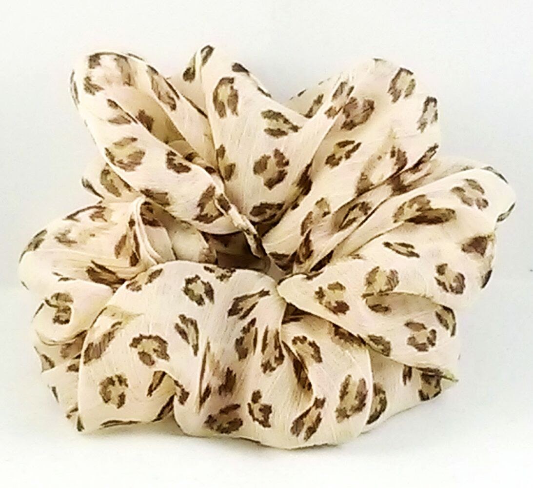 Brown and Light Tan Cheetah Chiffon Hair Scrunchy - Regular