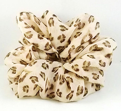 Brown and Light Tan Cheetah Chiffon Hair Scrunchy - Regular