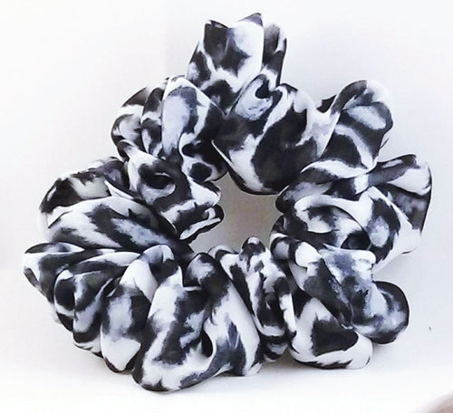Black and Gray Cheetah Chiffon Hair Scrunchy - Full